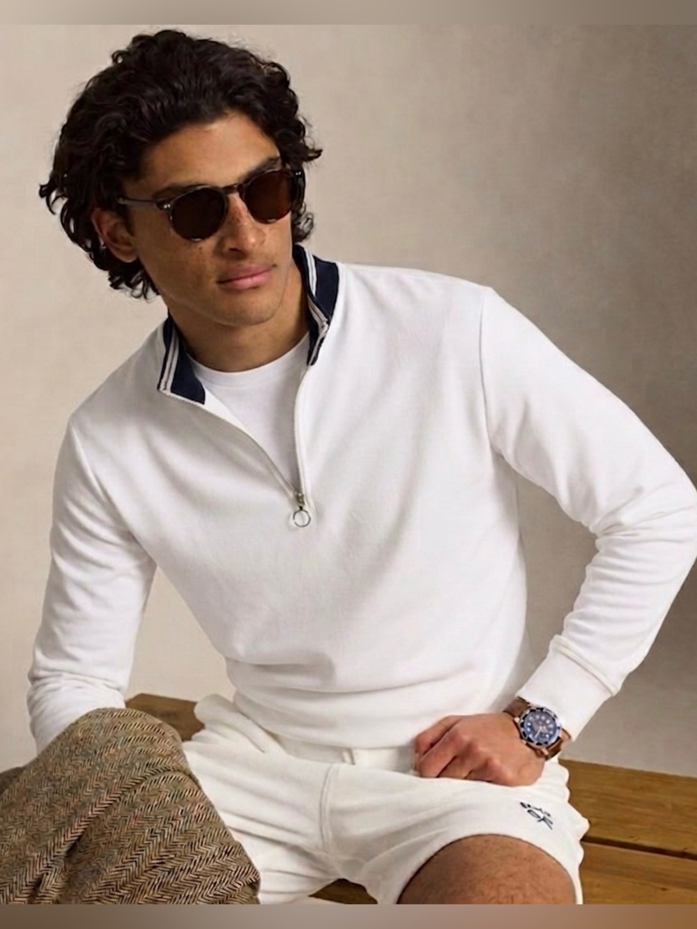 Reiss premium cotton White Long-Sleeve Zip Polo